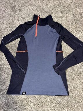 Mons Royale Olympus 250 Merino Half Zip Base Layer Top Purple Blue Women's S